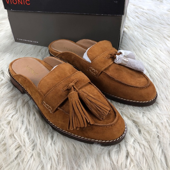 Vionic Shoes - Vionic Caramel Wise Regan Suede Mule Loafer Flat